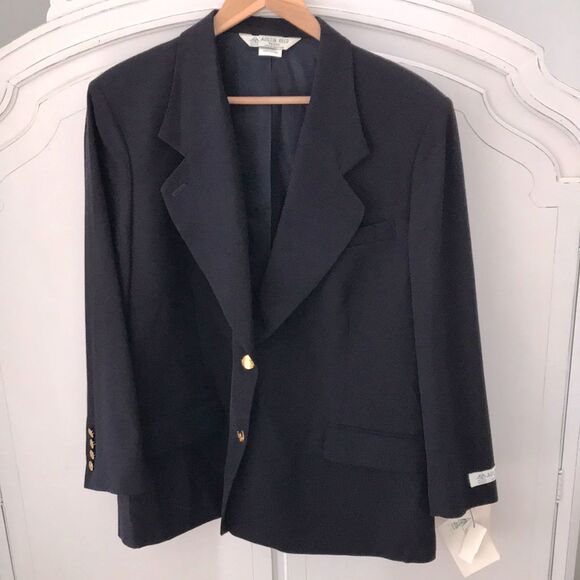 Austin Reed Classic Navy Wool Single Breasted Blazer Size 20W Petite Vintage NWT - Picture 1 of 13